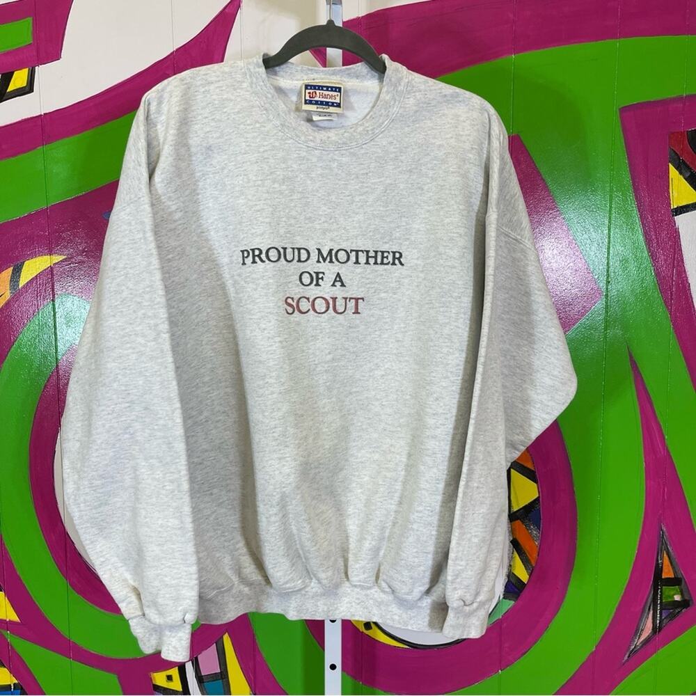 Hanes, Ultimate Cotton Sweatshirt. Proud Mother of a Scout. Size XL. Grey